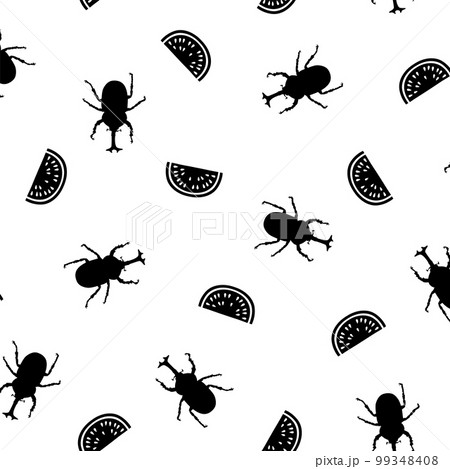 シンプルなカブトムシとスイカ和調柄, 99348408