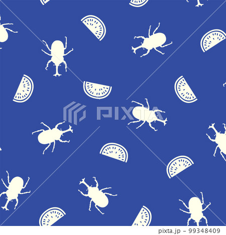 シンプルなカブトムシとスイカ和調柄, 99348409