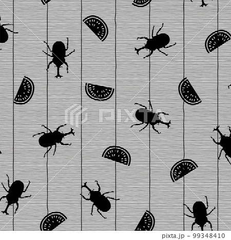 シンプルなカブトムシとスイカ和調柄, 99348410