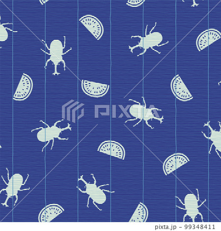 シンプルなカブトムシとスイカ和調柄, 99348411