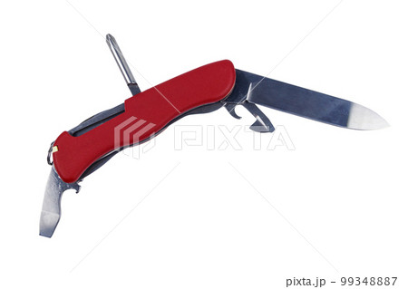 Red all purpose pocket knife isolated on white background Red all purpose pocket knife isolated on white background 99348887