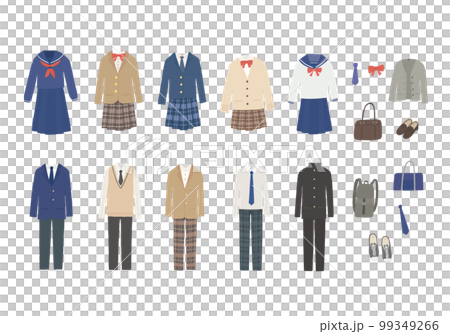 いろんな制服の手描きイラストセット(カラー/輪郭線なし) いろんな制服の手描きイラストセット(カラー/輪郭線なし) 99349266