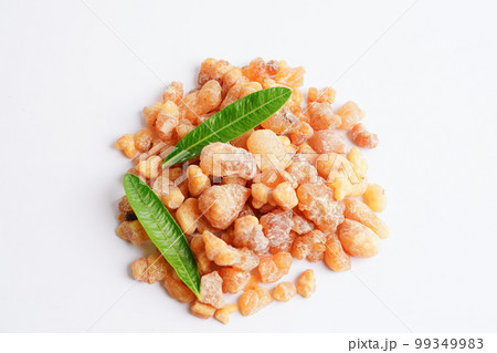 Frankincense or olibanum aromatic resin isolated on white background used in incense and perfumes. 99349983