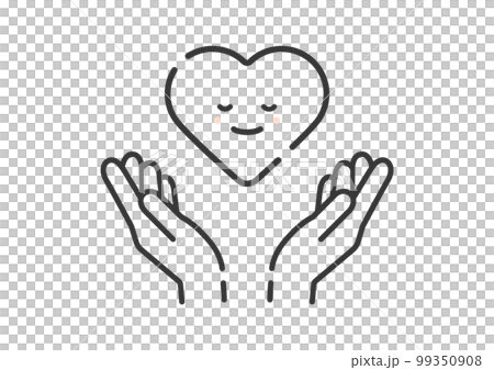 一個人雙手捧著一顆微笑的心的圖標-愛、籌款和支持的圖像材料 99350908
