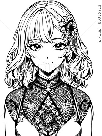 A beautiful girl, featuring decorations and costumes, doodle, coloring book. Vector abstract background A beautiful girl, featuring decorations and costumes, doodle, coloring book. Vector abstract background 99355513