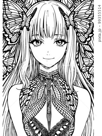 A beautiful girl, featuring decorations and costumes, doodle, coloring book. Vector abstract background A beautiful girl, featuring decorations and costumes, doodle, coloring book. Vector abstract background 99355514