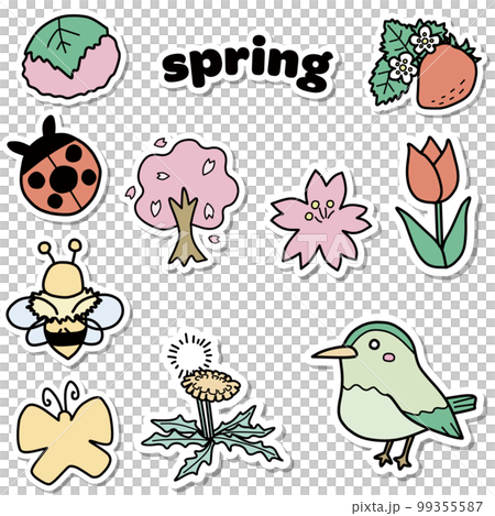 Small color illustration set sticker style inspired by spring 99355587