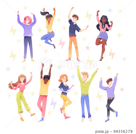 Happy People Characters Rejoicing and Cheering Vector Set 99356279