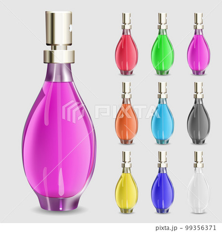 Set of multicolored bottles of perfume 99356371