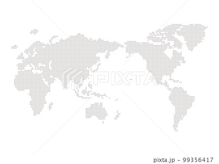 グレーの世界地図 - 角が丸い四角いで作ったドットのワールドマップ 99356417