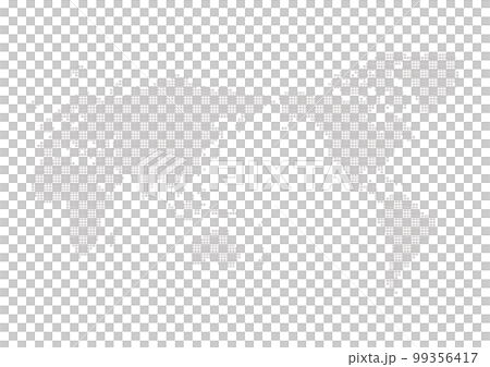 グレーの世界地図 - 角が丸い四角いで作ったドットのワールドマップ 99356417