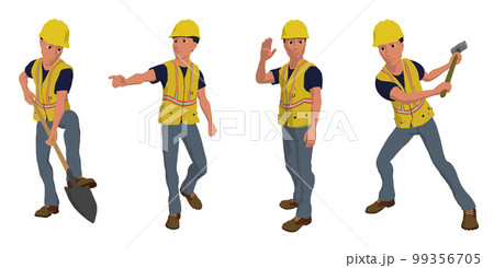 construction worker hard hat yellow bib cartoon many positions vector illustration construction worker hard hat yellow bib cartoon many positions vector illustration 99356705