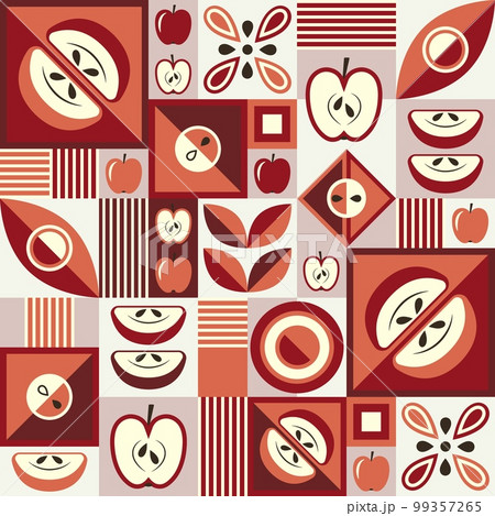 Red background with apples, geometric shapes Red background with apples, geometric shapes 99357265