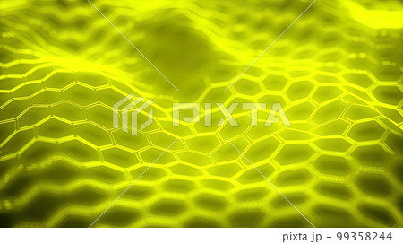 Abstract liquid neon glowing yellow motion dynamic creative background. Geometrical shape for modern design project. 99358244