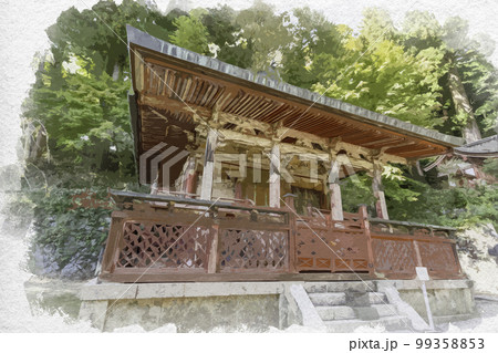 水彩画風　談山神社　総社本殿　奈良県桜井市 99358853