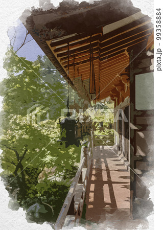 水彩画風　談山神社　拝殿　奈良県桜井市 99358884
