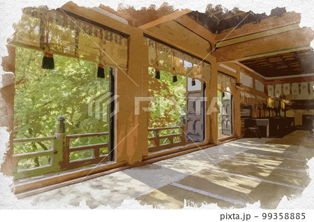 水彩画風　談山神社　拝殿　奈良県桜井市 99358885