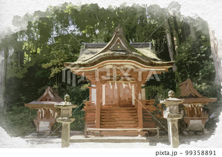 水彩画風　談山神社　比叡神社　奈良県桜井市 99358891