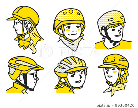 スタイリッシュな自転車用ヘルメットをかぶった人々　セット　イラスト素材	 99360420