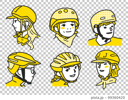 スタイリッシュな自転車用ヘルメットをかぶった人々　セット　イラスト素材	 99360420