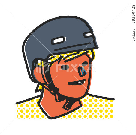 自転車用ヘルメットをかぶった笑顔の男性　イラスト素材		 99360428
