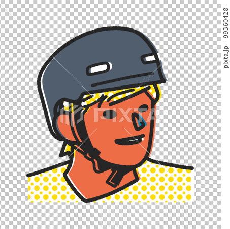 自転車用ヘルメットをかぶった笑顔の男性　イラスト素材		 99360428