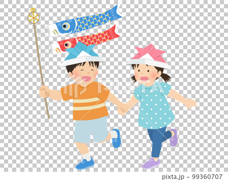鯉のぼりを持って走る子供たち_こどもの日イメージ素材 99360707