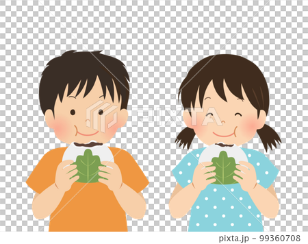 柏餅を食べる子供達_こどもの日イメージ素材 99360708