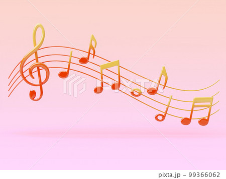 Colorful music notes with red and yellow gradient glossy on pastel background 3D render illustration with clipping path. 99366062