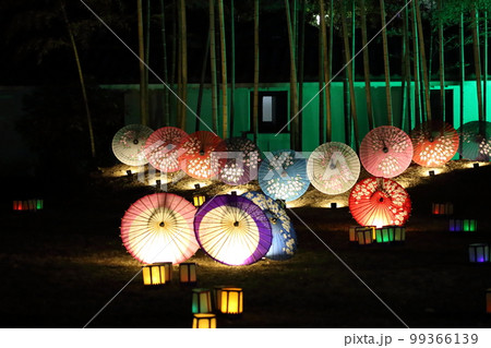 忍城の冬の風物詩となった番傘のライトアップ 忍城の冬の風物詩となった番傘のライトアップ 99366139