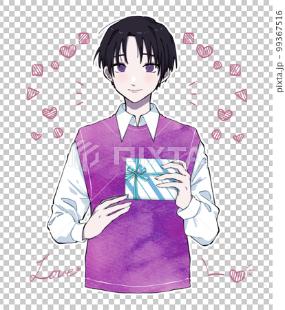 A man giving a gift with a smile Purple A man giving a gift with a smile Purple 99367516