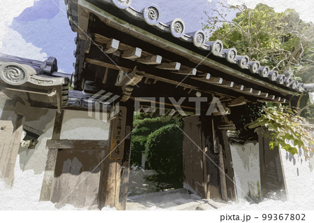 水彩画風　長岳寺　山門　奈良県天理市 99367802