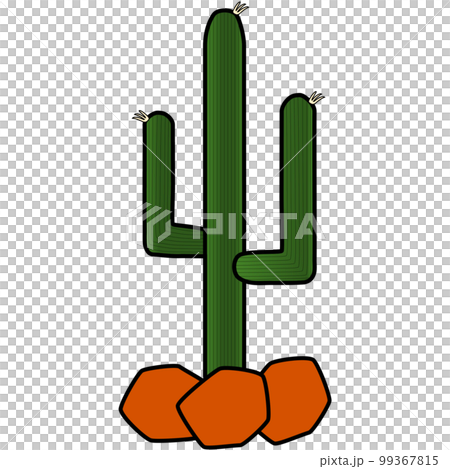 荒野に佇む立派なサボテンのイラスト 99367815