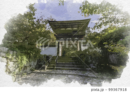水彩画風　長岳寺　楼門　奈良県天理市 99367918