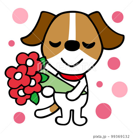 ジャックラッセルテリア犬 花束で感謝の気持ちを伝える ジャックラッセルテリア犬 花束で感謝の気持ちを伝える 99369132