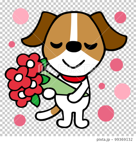 ジャックラッセルテリア犬 花束で感謝の気持ちを伝える ジャックラッセルテリア犬 花束で感謝の気持ちを伝える 99369132