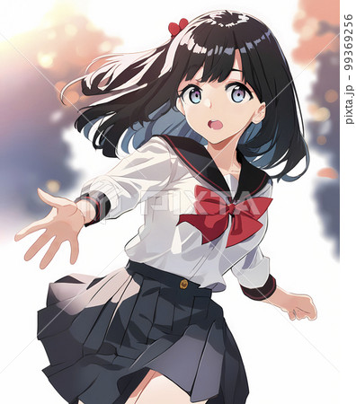 手を前に差し出す仕草の女子生徒　アニメ風イラスト「AI生成画像」 99369256