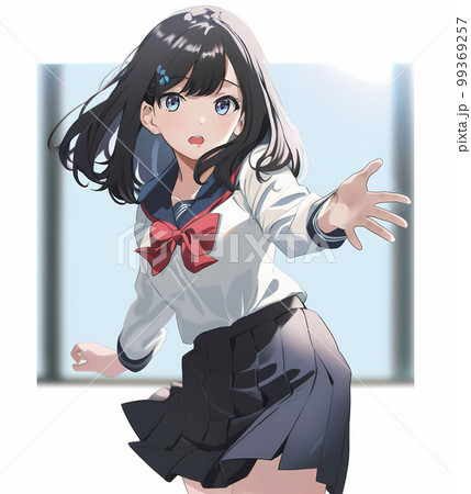 手を前に差し出す仕草の女子生徒　アニメ風イラスト「AI生成画像」 99369257
