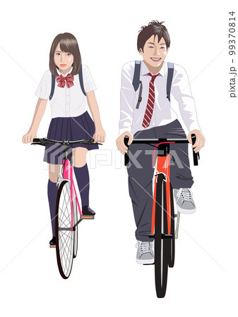 自転車に乗る高校生男女イラスト 自転車に乗る高校生男女イラスト 99370814