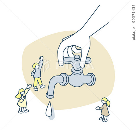 蛇口をゆっくりまわして水を出す。生活に必要なライフライン 99371452