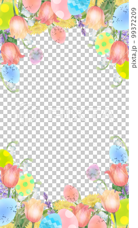 イースターエッグと春の花の縦型フレーム 99372209