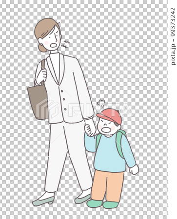 一個不高興的男孩和一個惱怒的母親 99373242