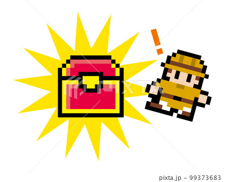 探検ゲーム風ドット絵　宝箱を見つけた探検家 99373683