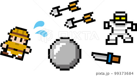 探検ゲーム風ドット絵　罠から逃げる探検家 99373684