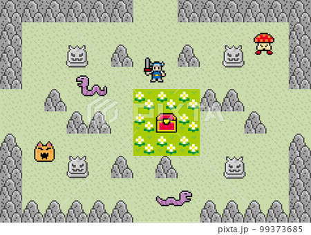 アクションRPG風ドット絵　フィールド画面　岩場 99373685
