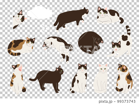 Cute cat hand drawn style illustration set 99373743