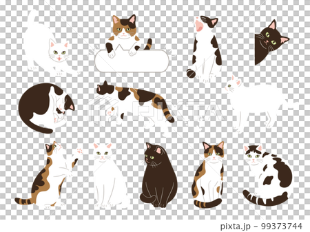 Cute cat hand drawn style illustration set 99373744
