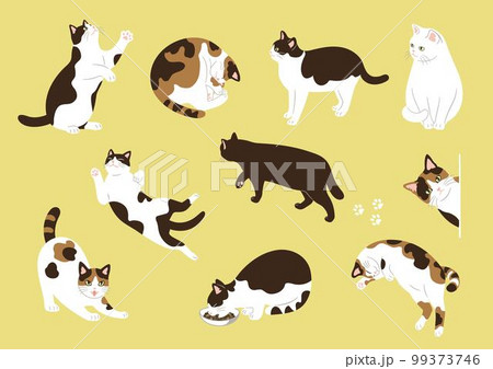 かわいい猫の手描き風イラストセット かわいい猫の手描き風イラストセット 99373746