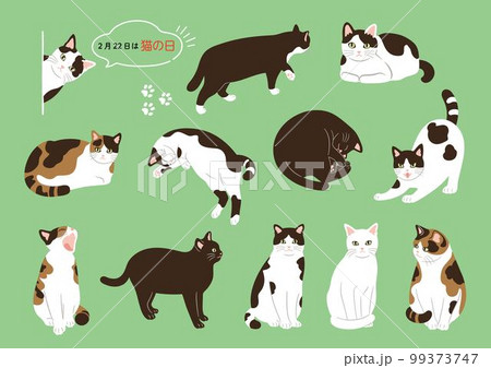 かわいい猫の手描き風イラストセット かわいい猫の手描き風イラストセット 99373747