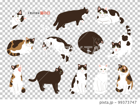 かわいい猫の手描き風イラストセット かわいい猫の手描き風イラストセット 99373747